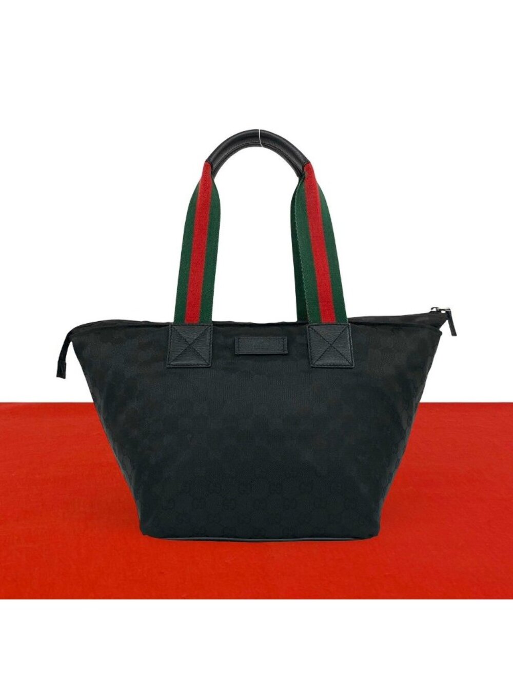 Gucci Sherry Line GG Pattern Logo Nylon Leather Tote Shoulder Bag Black